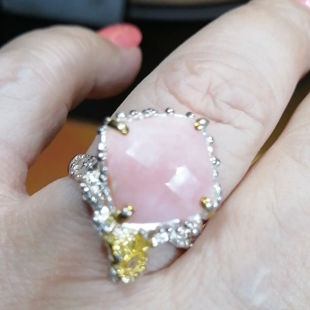 14 K White Gold Vermeil Silver 925 Stamped Faceted Soft Pink Opal. Bew In A Box - Picture 6 of 7